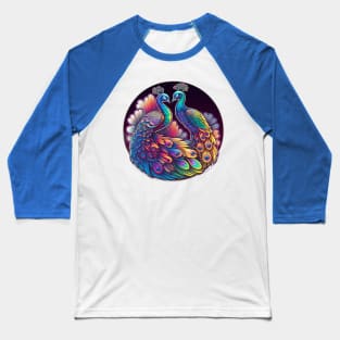 Majestic Colourful Peacocks Neon Baseball T-Shirt